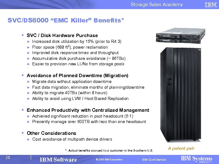 Storage Sales Academy SVC/DS 8000 “EMC Killer” Benefits* § SVC / Disk Hardware Purchase