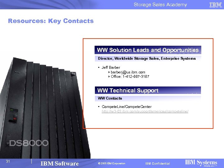 Storage Sales Academy Resources: Key Contacts WW Solution Leads and Opportunities Director, Worldwide Storage