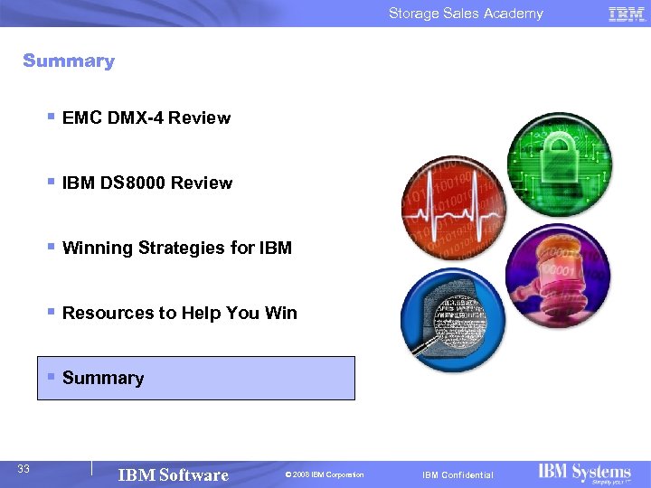 Storage Sales Academy Summary § EMC DMX-4 Review § IBM DS 8000 Review §