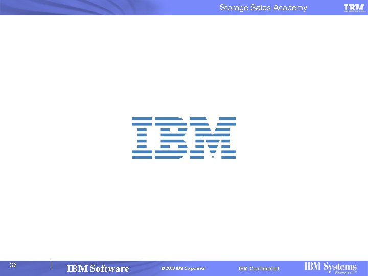 Storage Sales Academy 36 IBM Software © 2008 IBM Corporation IBM Confidential 