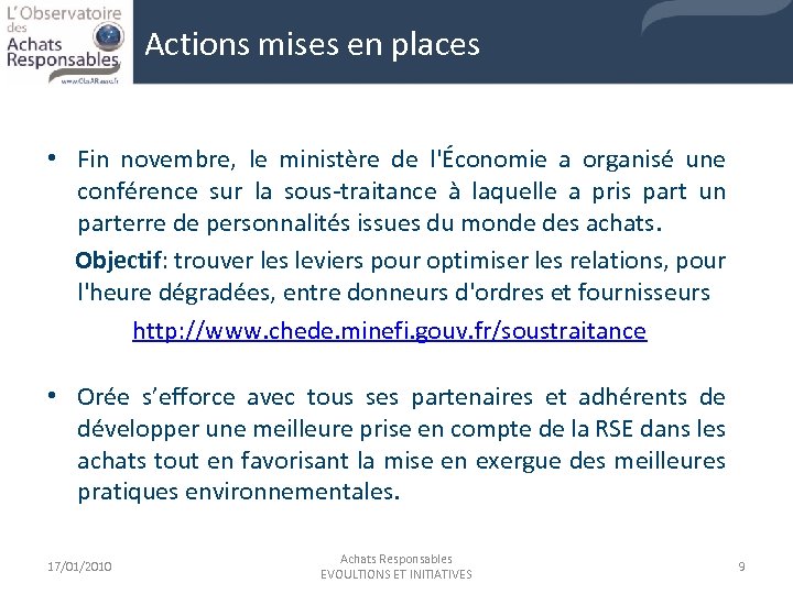 Actions mises en places • Fin novembre, le ministère de l'Économie a organisé une