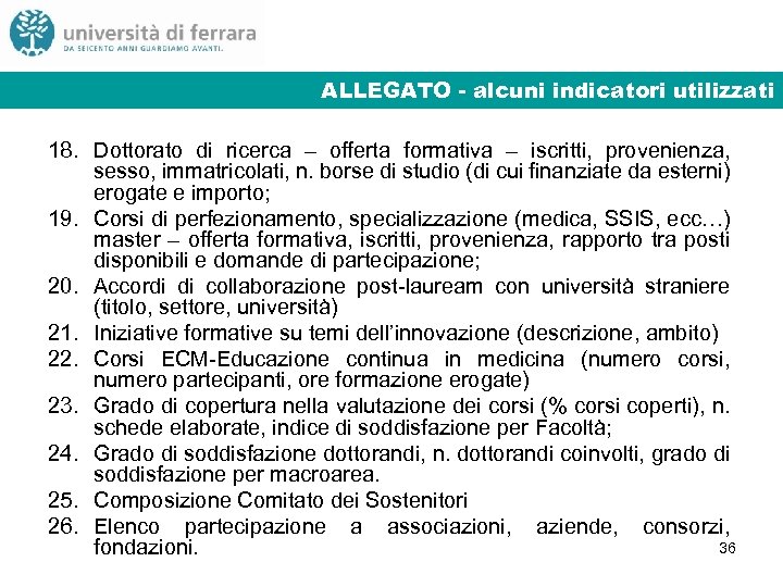 ALLEGATO - alcuni indicatori utilizzati 18. Dottorato di ricerca – offerta formativa – iscritti,