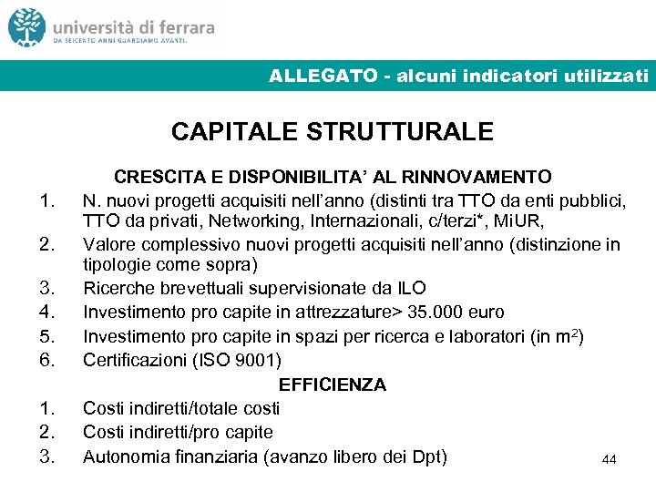 ALLEGATO - alcuni indicatori utilizzati CAPITALE STRUTTURALE 1. 2. 3. 4. 5. 6. 1.