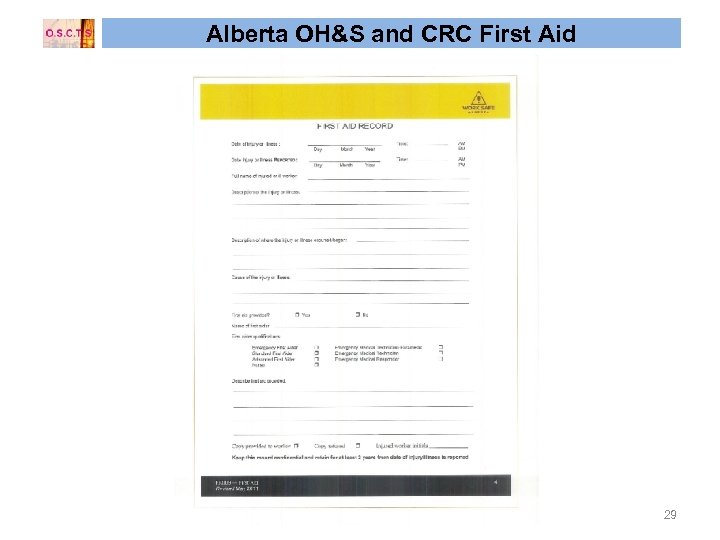 Alberta OH&S and CRC First Aid 29 