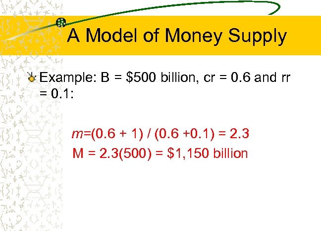 A Model of Money Supply Example: B = $500 billion, cr = 0. 6