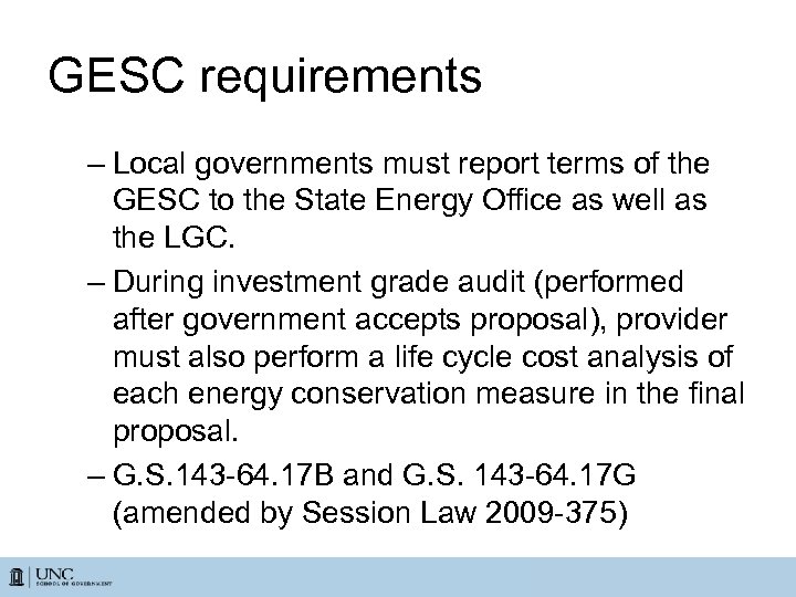 GESC requirements – Local governments must report terms of the GESC to the State