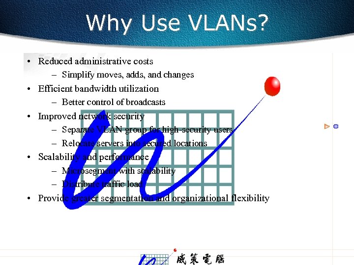 Why Use VLANs? • Reduced administrative costs – Simplify moves, adds, and changes •