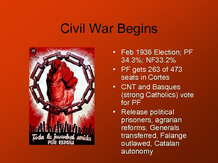 Civil War Begins • Feb 1936 Election; PF 34. 3%; NF 33. 2% •