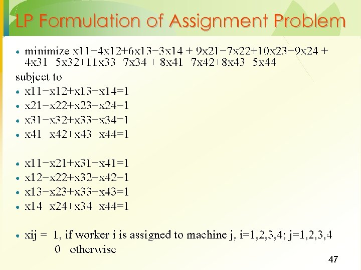 LP Formulation of Assignment Problem 47 