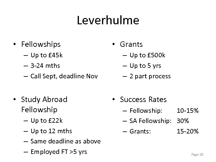 Leverhulme • Fellowships – Up to £ 45 k – 3 -24 mths –