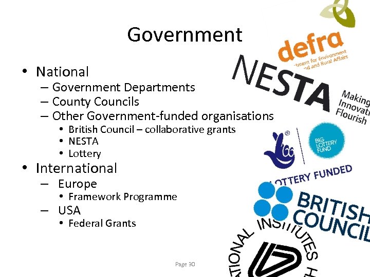 Government • National – Government Departments – County Councils – Other Government-funded organisations •
