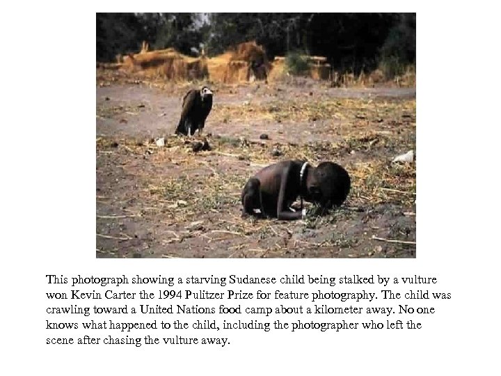 This photograph showing a starving Sudanese child being stalked by a vulture won Kevin