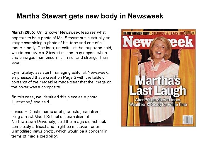 Martha Stewart gets new body in Newsweek March 2005: On its cover Newsweek features