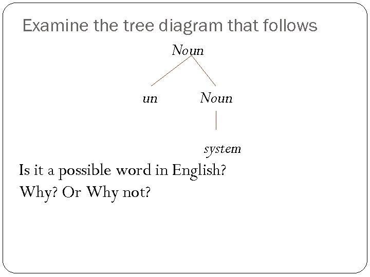 Examine the tree diagram that follows Noun un Noun system Is it a possible