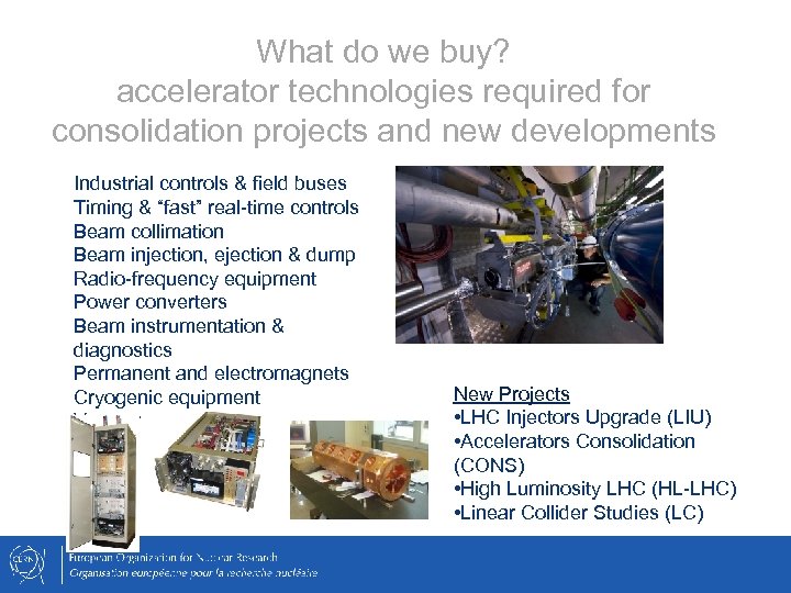 What do we buy? accelerator technologies required for consolidation projects and new developments Industrial