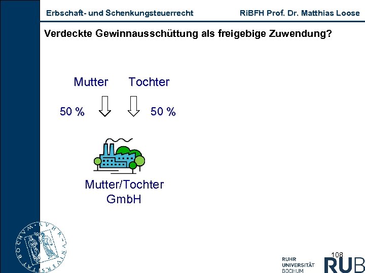 Erbschaft und Schenkungsteuerrecht Ri. BFH Prof. Dr. Matthias Loose Verdeckte Gewinnausschüttung als freigebige Zuwendung?