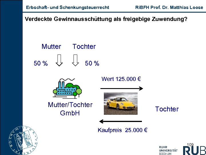 Erbschaft und Schenkungsteuerrecht Ri. BFH Prof. Dr. Matthias Loose Verdeckte Gewinnausschüttung als freigebige Zuwendung?