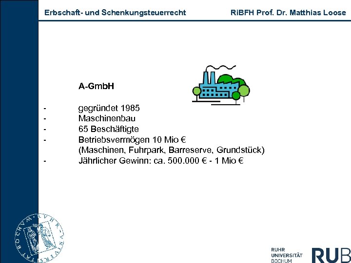 Erbschaft und Schenkungsteuerrecht Ri. BFH Prof. Dr. Matthias Loose A Gmb. H gegründet 1985