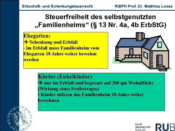 Erbschaft und Schenkungsteuerrecht Ri. BFH Prof. Dr. Matthias Loose Steuerfreiheit des selbstgenutzten „Familienheims“ (§