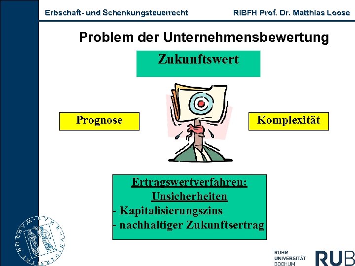 Erbschaft und Schenkungsteuerrecht Ri. BFH Prof. Dr. Matthias Loose Problem der Unternehmensbewertung Zukunftswert Prognose