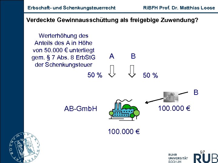 Erbschaft und Schenkungsteuerrecht Ri. BFH Prof. Dr. Matthias Loose Verdeckte Gewinnausschüttung als freigebige Zuwendung?