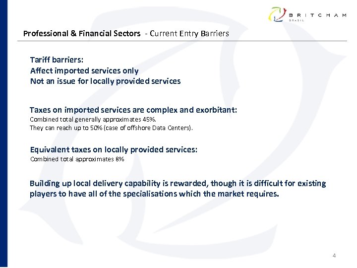 Professional & Financial Sectors - Current Entry Barriers Tariff barriers: Affect imported services only