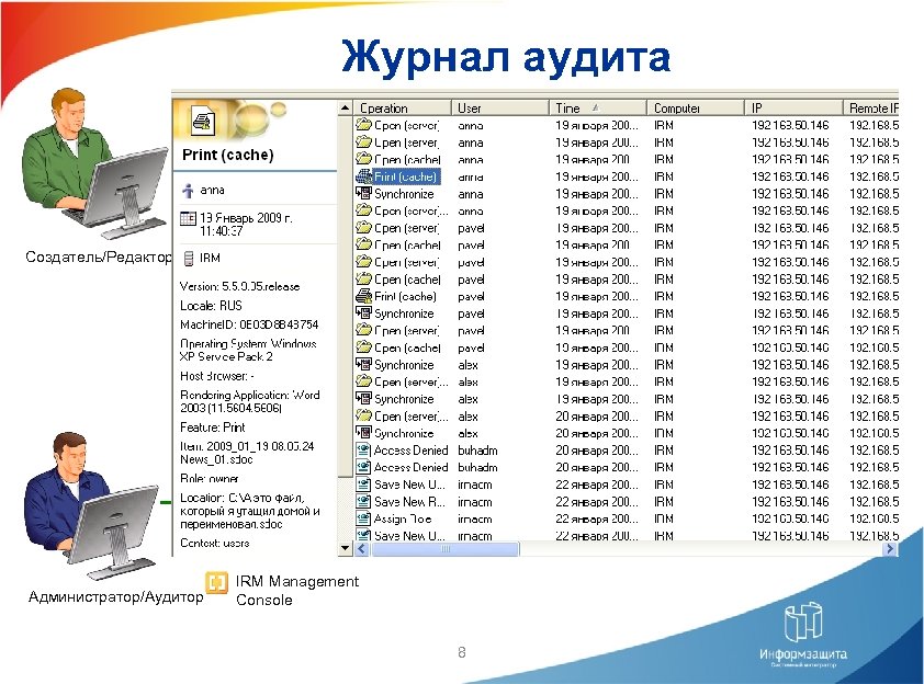 Журнал аудита Создатель/Редактор IRM Desktop IRM Server Web Server r Unseale [] SMTP Server