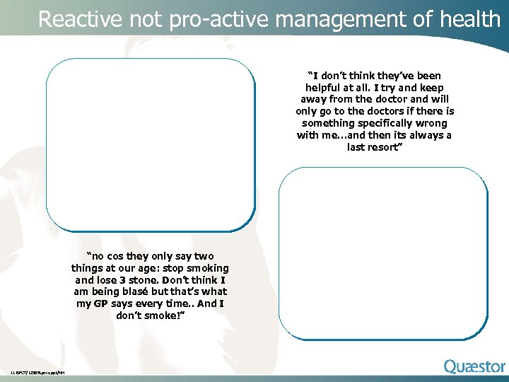 Reactive not pro-active management of health “I don’t think they’ve been helpful at all.