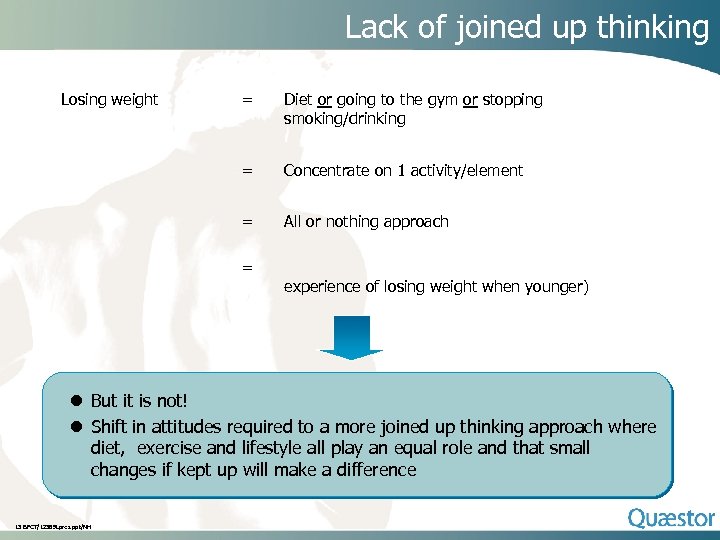 Lack of joined up thinking Losing weight = Diet or going to the gym