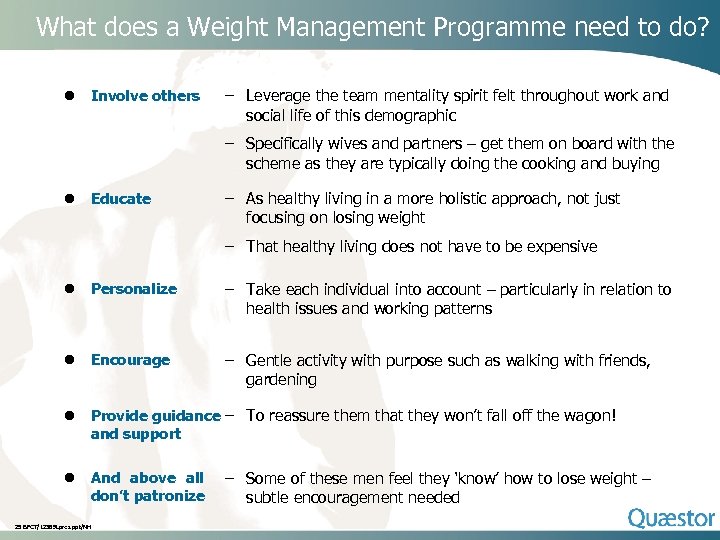 What does a Weight Management Programme need to do? l Involve others – Leverage