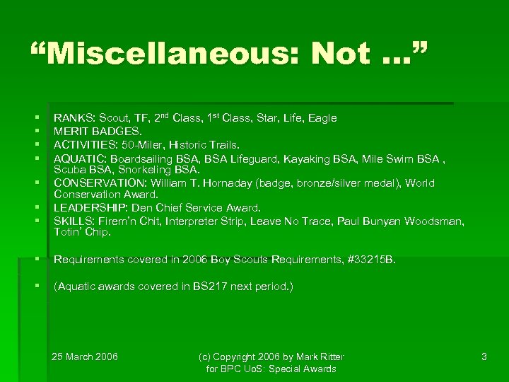 “Miscellaneous: Not …” § § § § RANKS: Scout, TF, 2 nd Class, 1