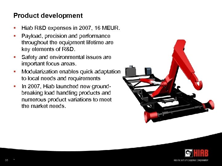 Product development § § § 35 * Hiab R&D expenses in 2007, 16 MEUR.