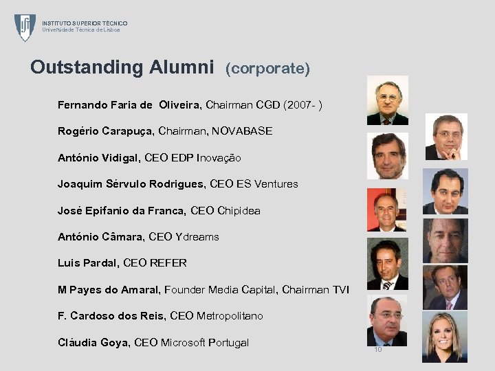 INSTITUTO SUPERIOR TÉCNICO Universidade Técnica de Lisboa Outstanding Alumni (corporate) Fernando Faria de Oliveira,
