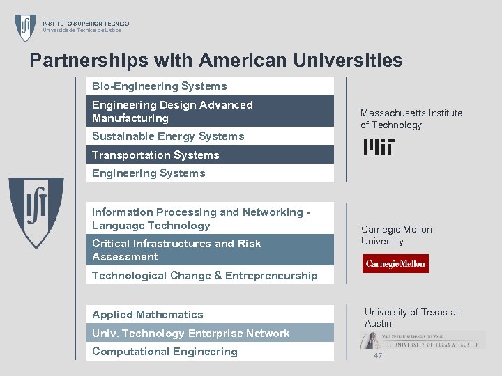 INSTITUTO SUPERIOR TÉCNICO Universidade Técnica de Lisboa Partnerships with American Universities Bio-Engineering Systems Engineering