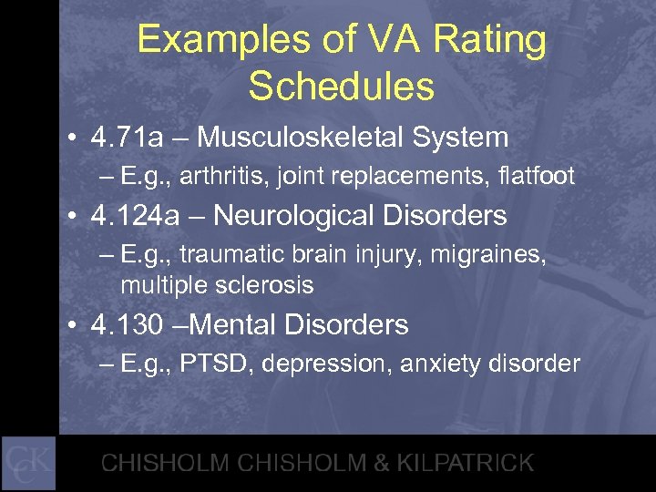 Examples of VA Rating Schedules • 4. 71 a – Musculoskeletal System – E.