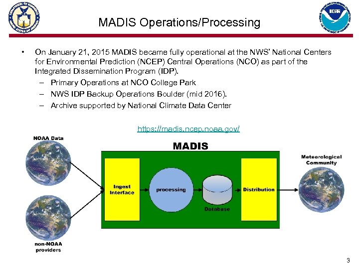 MADIS Operations/Processing • On January 21, 2015 MADIS became fully operational at the NWS’