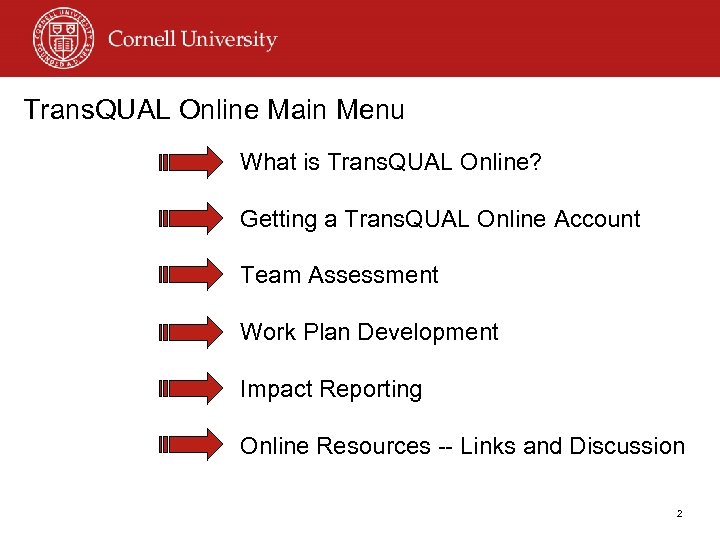 Trans. QUAL Online Main Menu What is Trans. QUAL Online? Getting a Trans. QUAL