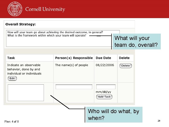 What will your team do, overall? Plan: 4 of 8 Who will do what,