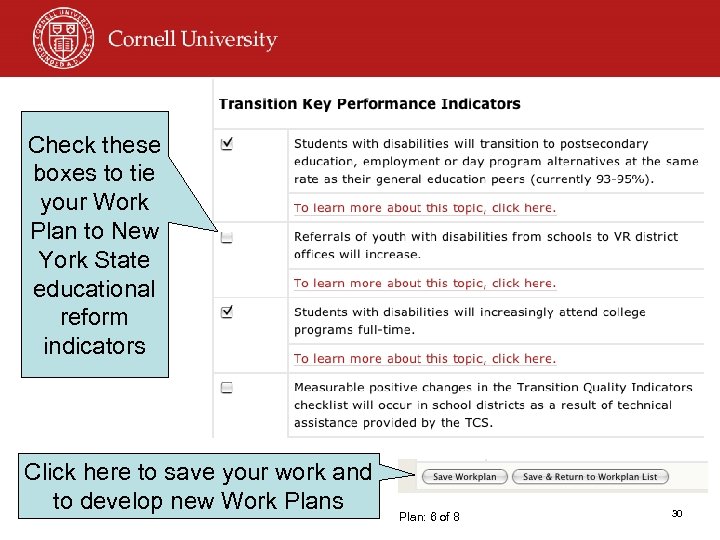 Check these boxes to tie your Work Plan to New York State educational reform