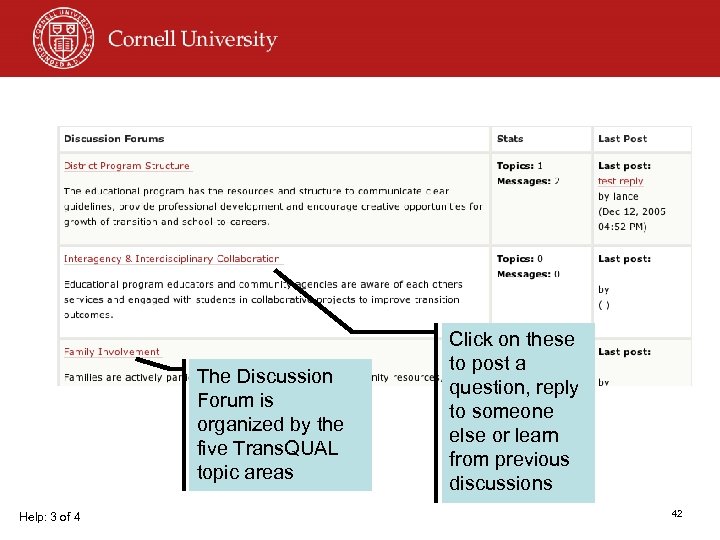 The Discussion Forum is organized by the five Trans. QUAL topic areas Help: 3