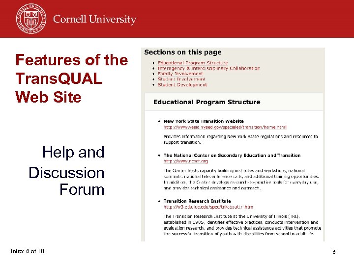 Features of the Trans. QUAL Web Site Help and Discussion Forum Intro: 6 of