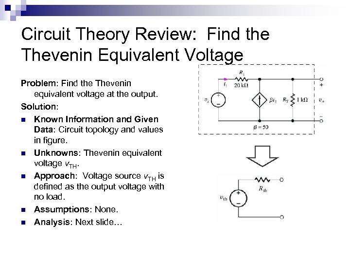 Circuit Theory Review: Find the Thevenin Equivalent Voltage Problem: Find the Thevenin equivalent voltage