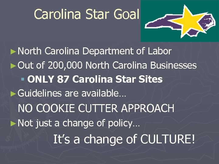 Carolina Star Goal ► North Carolina Department of Labor ► Out of 200, 000