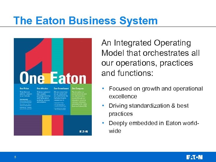 The Eaton Business System An Integrated Operating Model that orchestrates all our operations, practices