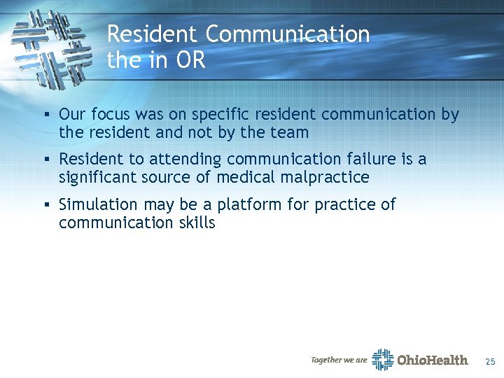 Resident Communication the in OR § Our focus was on specific resident communication by