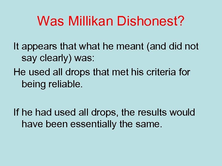 Was Millikan Dishonest? It appears that what he meant (and did not say clearly)