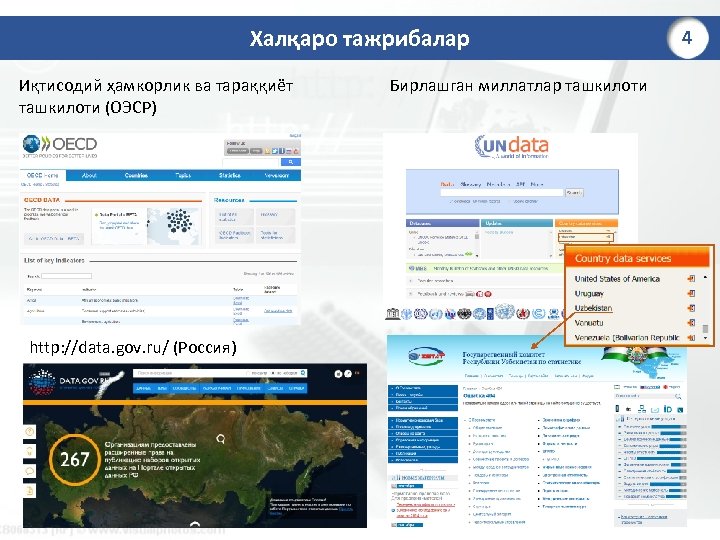 Халқаро тажрибалар Иқтисодий ҳамкорлик ва тараққиёт ташкилоти (ОЭСР) http: //data. gov. ru/ (Россия) Бирлашган