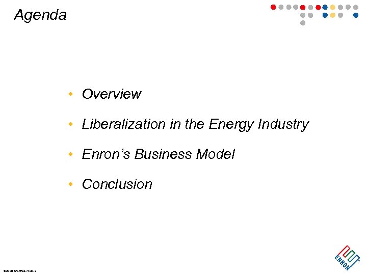 Agenda • Overview • Liberalization in the Energy Industry • Enron’s Business Model •