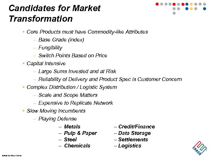 Candidates for Market Transformation • Core Products must have Commodity-like Attributes – Base Grade