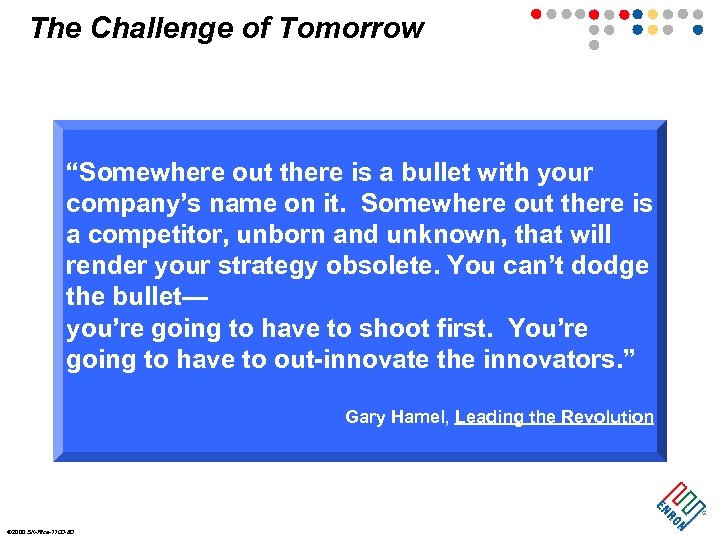 The Challenge of Tomorrow “Somewhere out there is a bullet with your company’s name